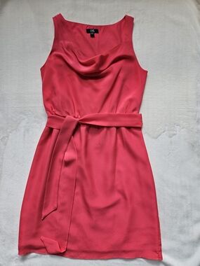 Elegant Coral Cowl Neck Dress | Jacob XS | Lined Sleeveless